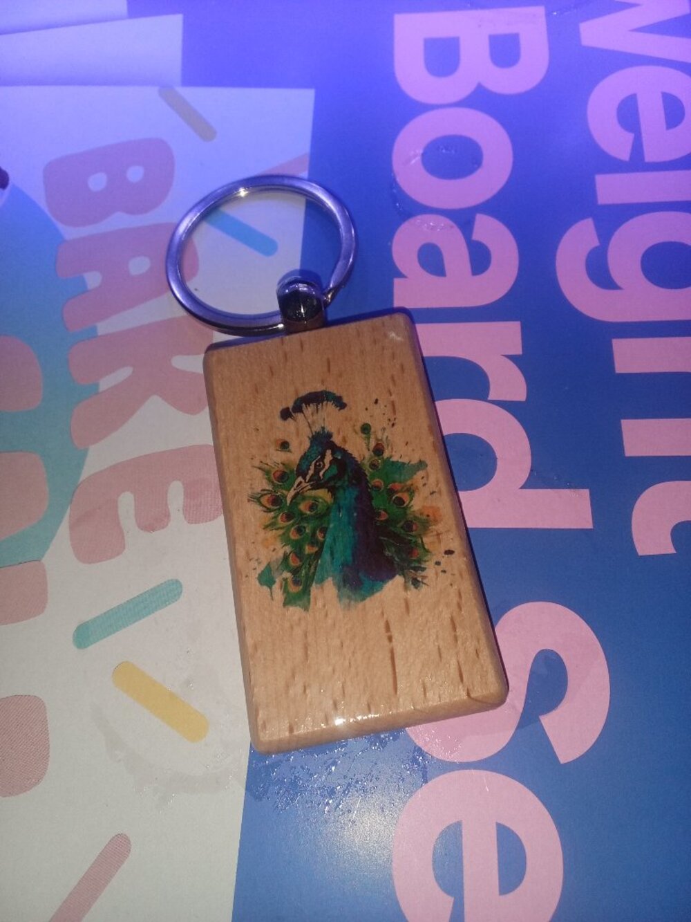Wooden Peacock Keychain